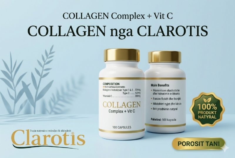 COLLAGEN Complex + Vitamina C nga Clarotis, collagen type 1 3, collagen type 2, kapsula kolagjen vit c, suplement shendeti per nyje, kolagjen per kocka, kapsula per kerc, suplement kapsula per trupin, kolagjen per inde, kolagjen per meshkuj