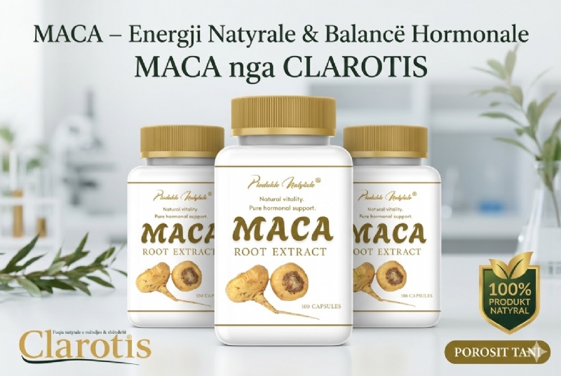 MACA suplement natyral nga Clarotis, kapsula per vitalitet shqiperi, maca per balancim hormonal, per energji ditore, kapsula per rezistence, per aktivitet, suplement kapsula per trup, mendje, per fokus, per shendet, maca per hormone trupore
